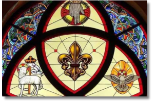 A stained glass window at Most Holy Trinity Catholic Church (Covington, Louisiana)